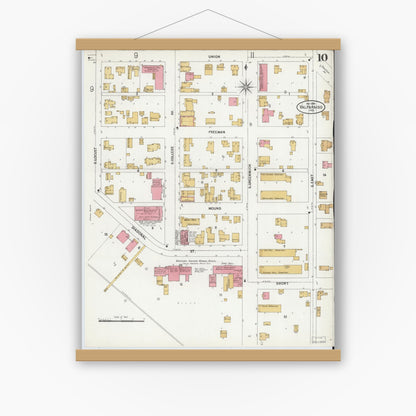 Old map wall art mockup — magnetic wood frame on white wall — Sanborn Fire Insurance Map from Valparaiso, Porter County, Indiana (1899), Sheet #0010