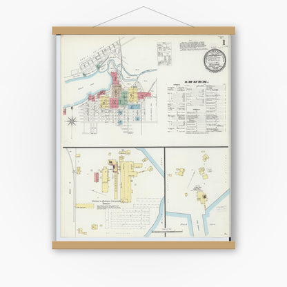 Old map wall art mockup — magnetic wood frame on white wall — Sanborn Fire Insurance Map from Holland, Ottawa County, Michigan (1896) - Complete Map Set