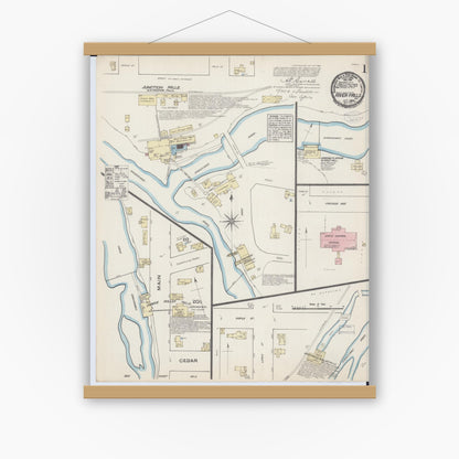 Old map wall art mockup — magnetic wood frame on white wall — Sanborn Fire Insurance Map from River Falls, St. Croix and Pierce Counties, Wisconsin (1884) - Complete Map Set