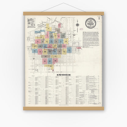 Old map wall art mockup — magnetic wood frame on white wall — Sanborn Fire Insurance Map from Pomona, Los Angeles County, California (1911) - Complete Map Set