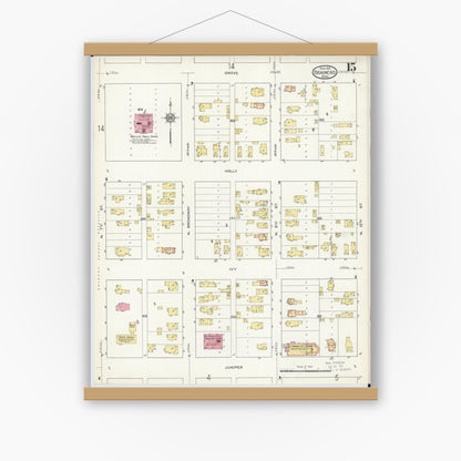 Old map wall art mockup — magnetic wood frame on white wall — Sanborn Fire Insurance Map from Brainerd, Crow Wing County, Minnesota (1913), Sheet #0015