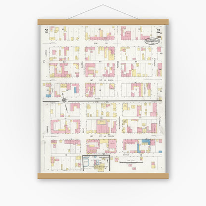 Old map wall art mockup — magnetic wood frame on white wall — Sanborn Fire Insurance Map from Rio Grande City, Starr County, Texas (1925), Sheet #0002