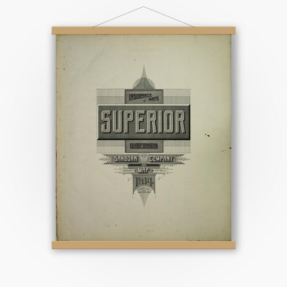 Old map wall art mockup — magnetic wood frame on white wall — Sanborn Fire Insurance Map from Superior, Douglas County, Wisconsin (1914), Sheet #0001