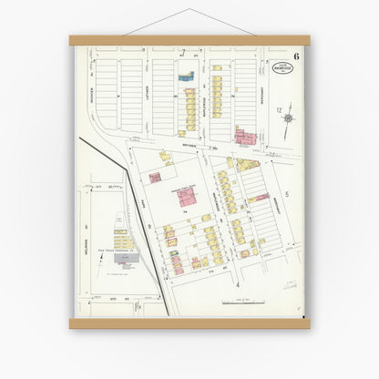 Old map wall art mockup — magnetic wood frame on white wall — Sanborn Fire Insurance Map from Ambridge, Beaver County, Pennsylvania (1911), Sheet #0006