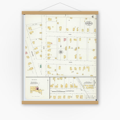 Old map wall art mockup — magnetic wood frame on white wall — Sanborn Fire Insurance Map from New London, Huron County, Ohio (1904), Sheet #0004