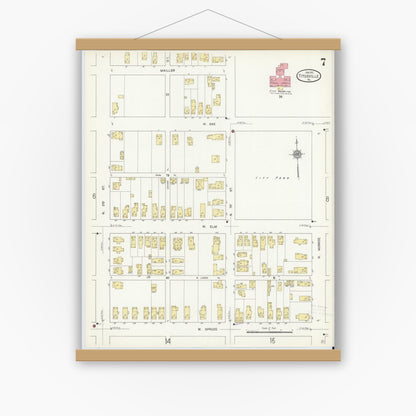 Old map wall art mockup — magnetic wood frame on white wall — Sanborn Fire Insurance Map from Titusville, Crawford County, Pennsylvania (1912), Sheet #0007