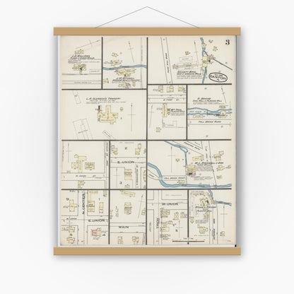 Old map wall art mockup — magnetic wood frame on white wall — Sanborn Fire Insurance Map from Canton, Bradford County, Pennsylvania (1885), Sheet #0003