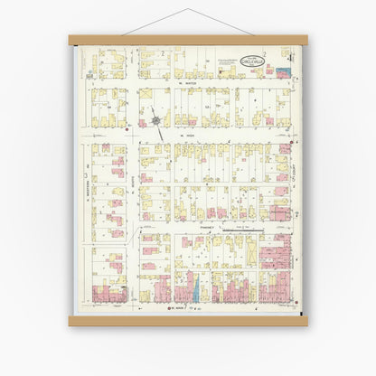 Old map wall art mockup — magnetic wood frame on white wall — Sanborn Fire Insurance Map from Circleville, Pickaway County, Ohio (1914), Sheet #0004