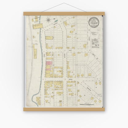 Old map wall art mockup — magnetic wood frame on white wall — Sanborn Fire Insurance Map from Coeburn, Wise County, Virginia (1908), Sheet #0001