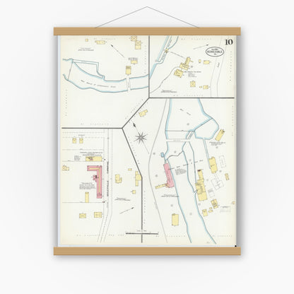 Old map wall art mockup — magnetic wood frame on white wall — Sanborn Fire Insurance Map from Honesdale, Wayne County, Pennsylvania (1903), Sheet #0010