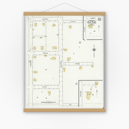 Old map wall art mockup — magnetic wood frame on white wall — Sanborn Fire Insurance Map from Pilot Point, Denton County, Texas (1921), Sheet #0011