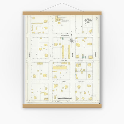 Old map wall art mockup — magnetic wood frame on white wall — Sanborn Fire Insurance Map from Coleman, Coleman County, Texas (1904), Sheet #0003
