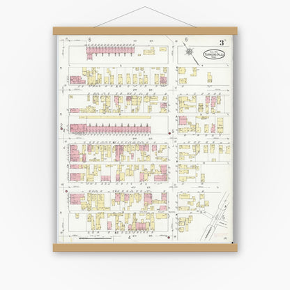 Old map wall art mockup — magnetic wood frame on white wall — Sanborn Fire Insurance Map from Turners Falls, Franklin County, Massachusetts (1914), Sheet #0003