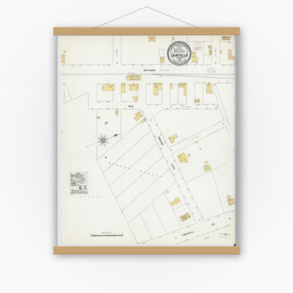 Old map wall art mockup — magnetic wood frame on white wall — Sanborn Fire Insurance Map from Umatilla, Lake County, Florida (1906), Sheet #0001