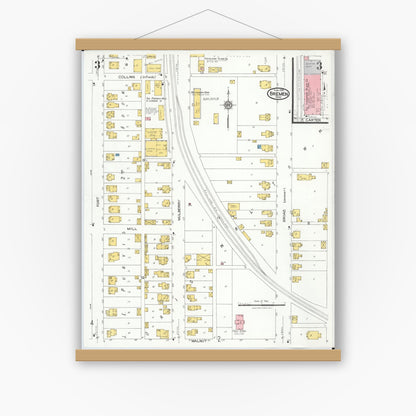 Old map wall art mockup — magnetic wood frame on white wall — Sanborn Fire Insurance Map from Bremen, Fairfield County, Ohio (1926), Sheet #0003