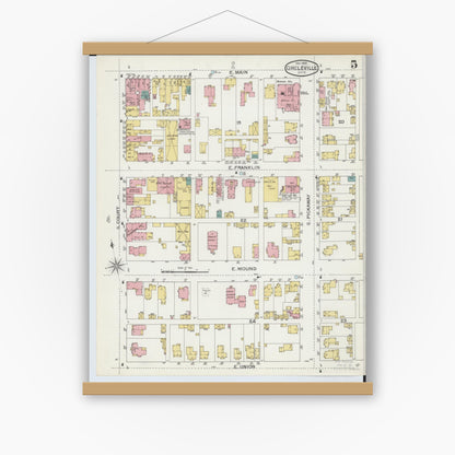 Old map wall art mockup — magnetic wood frame on white wall — Sanborn Fire Insurance Map from Circleville, Pickaway County, Ohio (1893), Sheet #0005