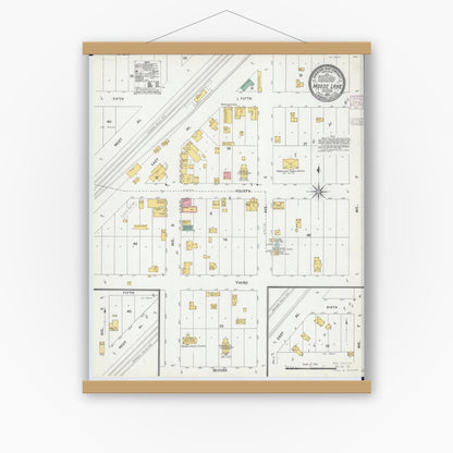 Old map wall art mockup — magnetic wood frame on white wall — Sanborn Fire Insurance Map from Moose Lake, Carlton County, Minnesota (1904), Sheet #0001