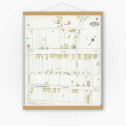 Old map wall art mockup — magnetic wood frame on white wall — Sanborn Fire Insurance Map from Shippensburg, Cumberland And Franklin Counties, Pennsylvania (1921), Sheet #0004