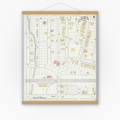 Old map wall art mockup — magnetic wood frame on white wall — Sanborn Fire Insurance Map from Jeannette, Westmoreland County, Pennsylvania (1895), Sheet #0006