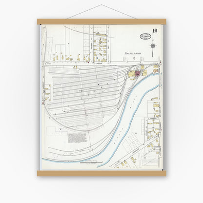 Old map wall art mockup — magnetic wood frame on white wall — Sanborn Fire Insurance Map from Oconto, Oconto County, Wisconsin (1919), Sheet #0016