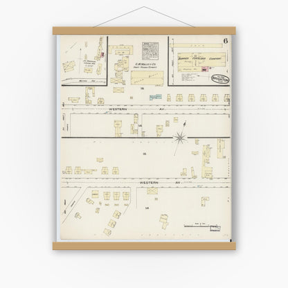 Old map wall art mockup — magnetic wood frame on white wall — Sanborn Fire Insurance Map from Brighton, Suffolk County, Massachusetts (1884), Sheet #0006
