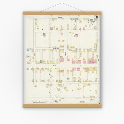 Old map wall art mockup — magnetic wood frame on white wall — Sanborn Fire Insurance Map from Berlin, Somerset County, Pennsylvania (1898), Sheet #0003