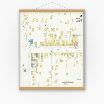 Old map wall art mockup — magnetic wood frame on white wall — Sanborn Fire Insurance Map from Monticello, Sullivan County, New York (1904), Sheet #0003
