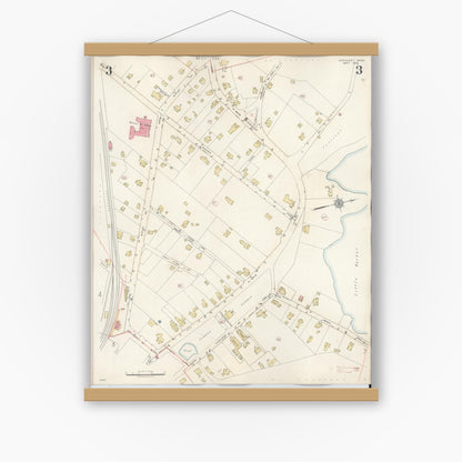 Old map wall art mockup — magnetic wood frame on white wall — Sanborn Fire Insurance Map from Cohasset, Norfolk County, Massachusetts (1940), Sheet #0003