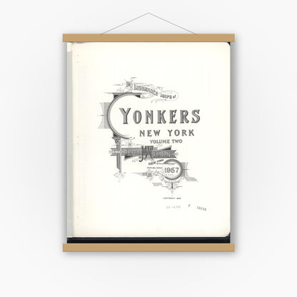 Old map wall art mockup — magnetic wood frame on white wall — Sanborn Fire Insurance Map from Yonkers, Westchester County, New York (1957), Sheet #0001