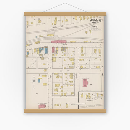 Old map wall art mockup — magnetic wood frame on white wall — Sanborn Fire Insurance Map from Hurley, Iron County, Wisconsin (1922), Sheet #0008