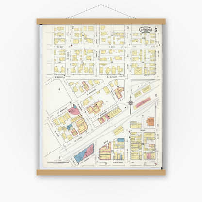 Old map wall art mockup — magnetic wood frame on white wall — Sanborn Fire Insurance Map from Ishpeming, Marquette County, Michigan (1917), Sheet #0005