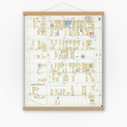 Old map wall art mockup — magnetic wood frame on white wall — Sanborn Fire Insurance Map from Red Jacket, Houghton County, Michigan (1900), Sheet #0002