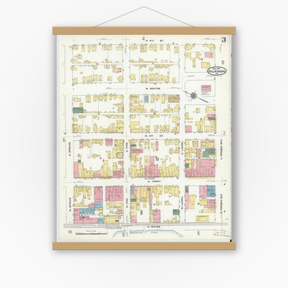 Old map wall art mockup — magnetic wood frame on white wall — Sanborn Fire Insurance Map from Philipsburg, Centre County, Pennsylvania (1910), Sheet #0003