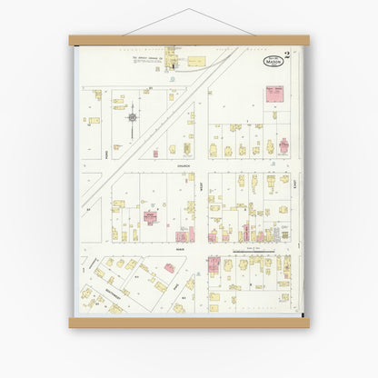 Old map wall art mockup — magnetic wood frame on white wall — Sanborn Fire Insurance Map from Mason, Warren County, Ohio (1911), Sheet #0002