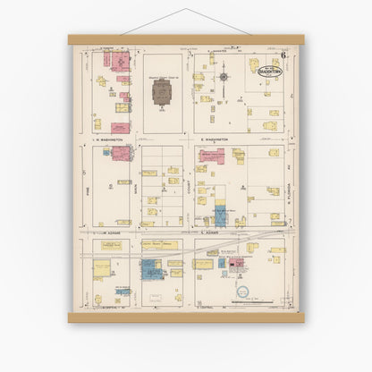 Old map wall art mockup — magnetic wood frame on white wall — Sanborn Fire Insurance Map from Bradentown, Manatee County, Florida (1922), Sheet #0006