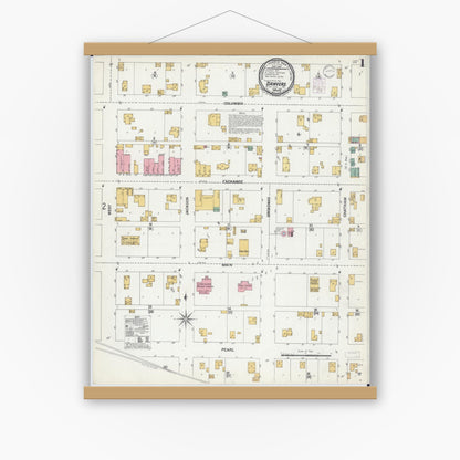 Old map wall art mockup — magnetic wood frame on white wall — Sanborn Fire Insurance Map from Danvers, McLean County, Illinois (1901), Sheet #0001