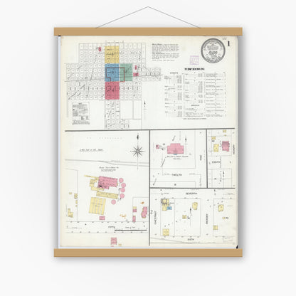Old map wall art mockup — magnetic wood frame on white wall — Sanborn Fire Insurance Map from Aledo, Mercer County, Illinois (1907) - Complete Map Set