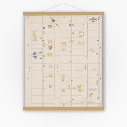 Old map wall art mockup — magnetic wood frame on white wall — Sanborn Fire Insurance Map from Burbank, Los Angeles County, California (1923), Sheet #0007