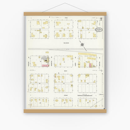 Old map wall art mockup — magnetic wood frame on white wall — Sanborn Fire Insurance Map from Calvert, Robertson County, Texas (1911), Sheet #0002