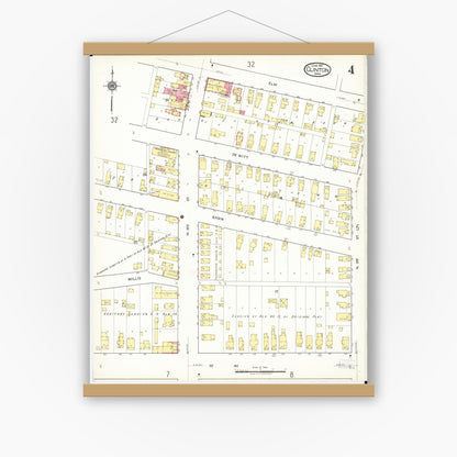 Old map wall art mockup — magnetic wood frame on white wall — Sanborn Fire Insurance Map from Clinton, Clinton County, Iowa (1917), Sheet #0004