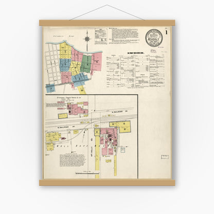 Old map wall art mockup — magnetic wood frame on white wall — Sanborn Fire Insurance Map from Beverly, Burlington County, New Jersey (1910), Sheet #0001