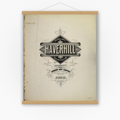 Old map wall art mockup — magnetic wood frame on white wall — Sanborn Fire Insurance Map from Haverhill, Essex County, Massachusetts (1906), Sheet #0001