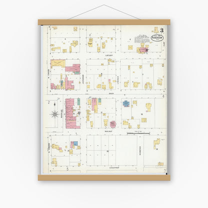 Old map wall art mockup — magnetic wood frame on white wall — Sanborn Fire Insurance Map from Robinson, Crawford County, Illinois (1906), Sheet #0003