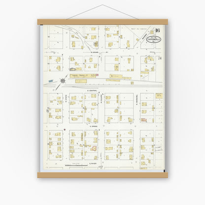 Old map wall art mockup — magnetic wood frame on white wall — Sanborn Fire Insurance Map from Chippewa Falls, Chippewa County, Wisconsin (1910), Sheet #0016