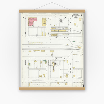 Old map wall art mockup — magnetic wood frame on white wall — Sanborn Fire Insurance Map from Hubbard, Hill County, Texas (1904), Sheet #0003