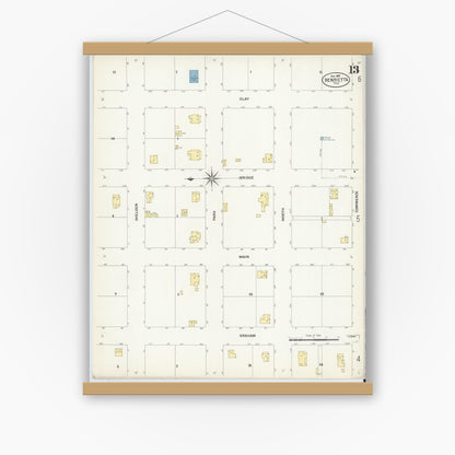 Old map wall art mockup — magnetic wood frame on white wall — Sanborn Fire Insurance Map from Henrietta, Clay County, Texas (1907), Sheet #0013
