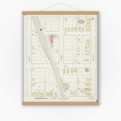 Old map wall art mockup — magnetic wood frame on white wall — Sanborn Fire Insurance Map from Deshler, Henry County, Ohio (1915), Sheet #0005
