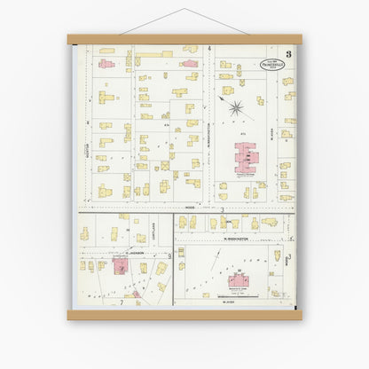 Old map wall art mockup — magnetic wood frame on white wall — Sanborn Fire Insurance Map from Painesville, Lake County, Ohio (1904), Sheet #0003