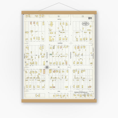 Old map wall art mockup — magnetic wood frame on white wall — Sanborn Fire Insurance Map from Brainerd, Crow Wing County, Minnesota (1907), Sheet #0020