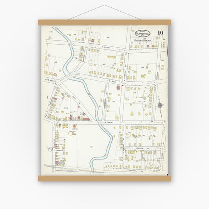Old map wall art mockup — magnetic wood frame on white wall — Sanborn Fire Insurance Map from Somerville, Somerset County, New Jersey (1917), Sheet #0010